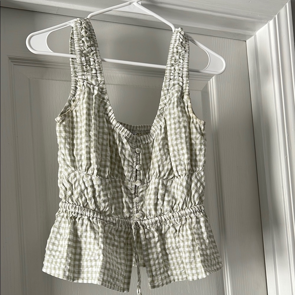 Guess Green and White Gingham Tank Top